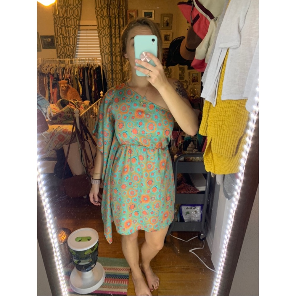 Bright & colorful one shoulder dress. Size small